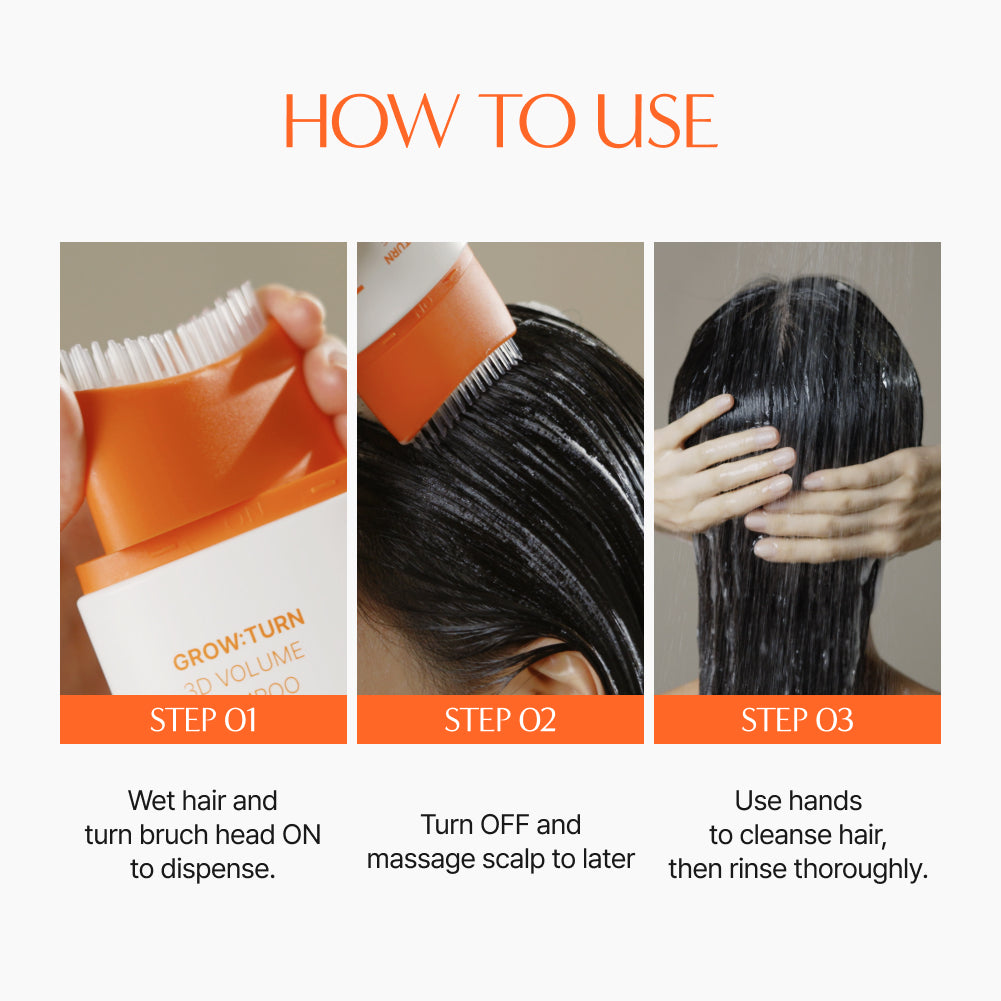Growturn 3D Volume: shampoo com escova para couro cabeludo 200 ml